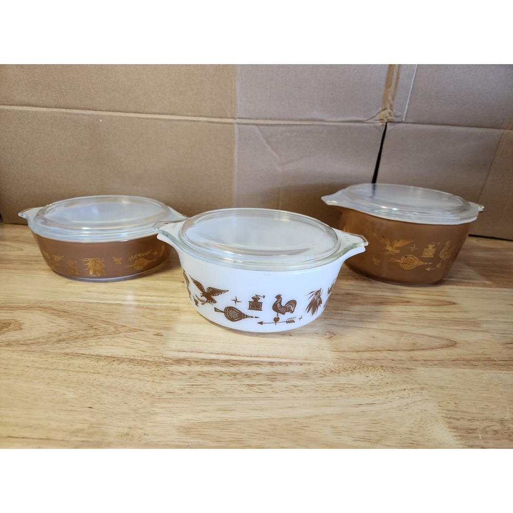 Vtg Set of 6 Pyrex Early American Covered Nesting Casserole Dishes with Lids
